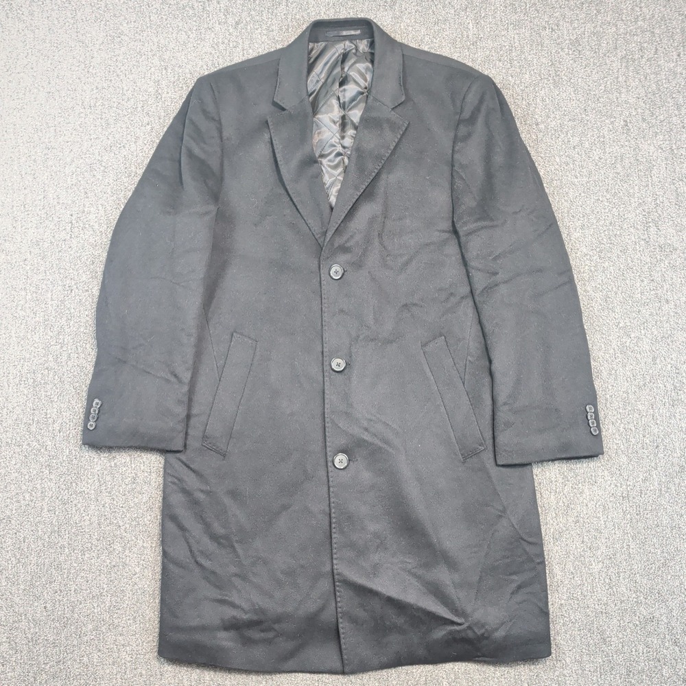 Kenneth Cole New York Classic Overcoat L Black 100% Cashmere Luxury Business
